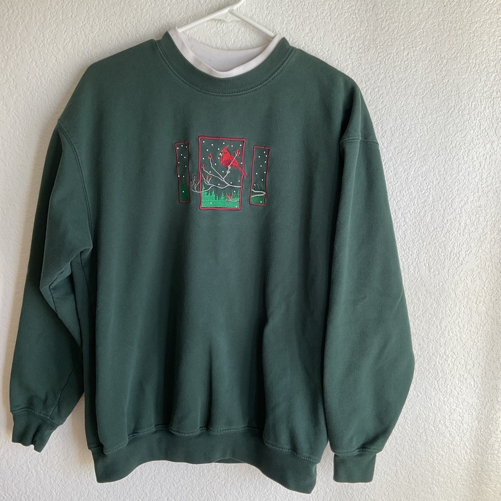 M & C Sportswear Embroidered Winter Cardinal Sweatshirt Adult Green Large‎
